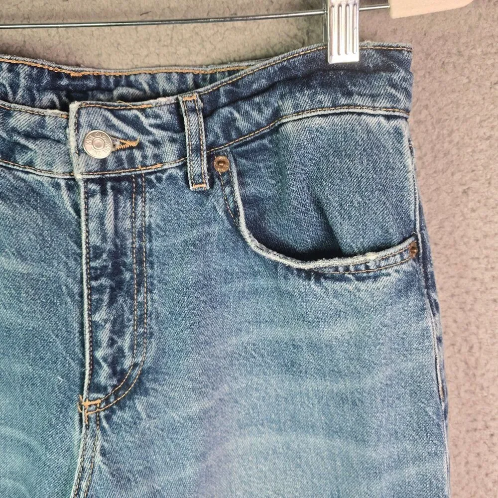 Zara Jeans Medium Blue 8 Straight Leg High Rise 100 Cotton Long Inseam